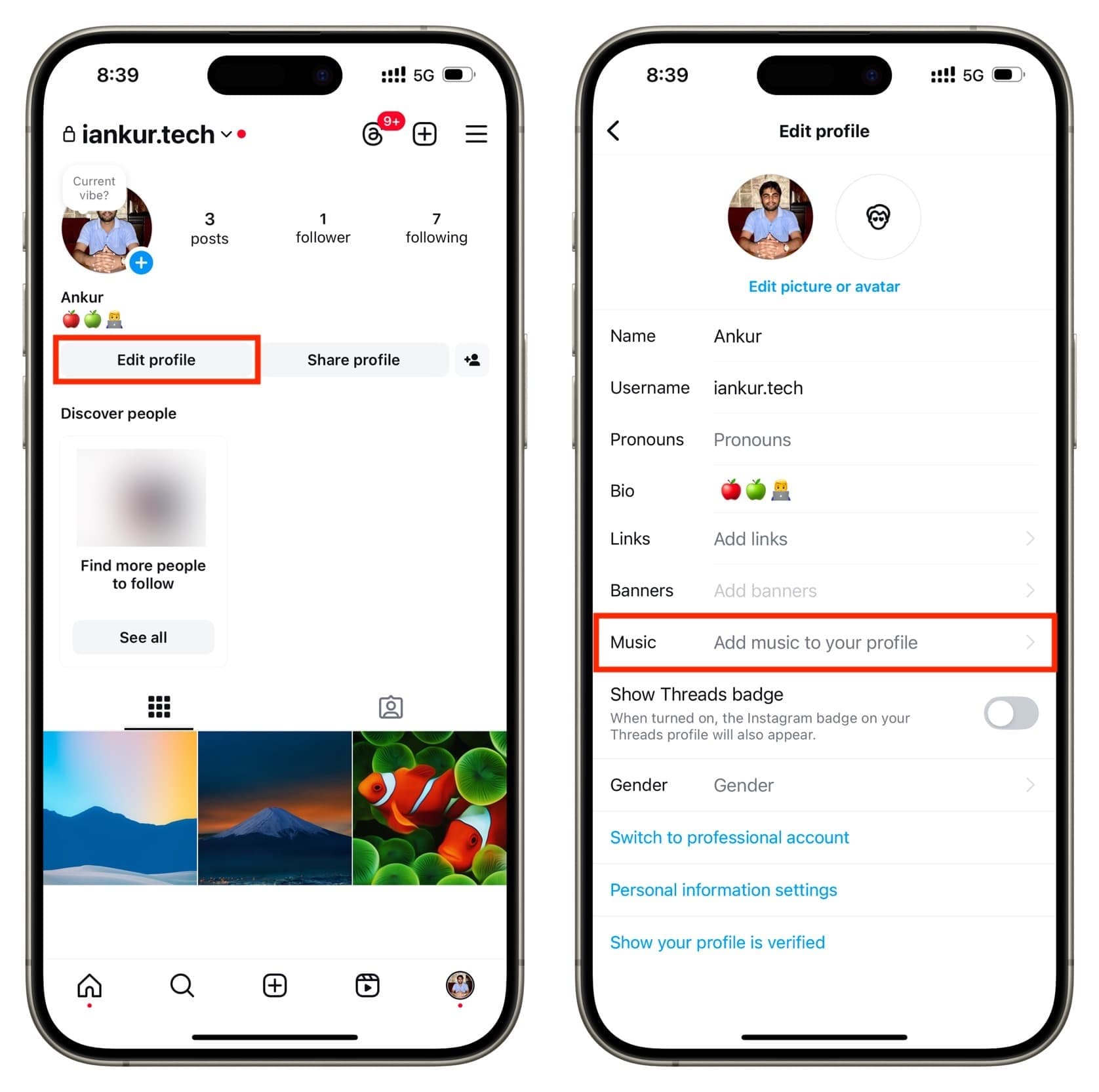 Tambahkan musik ke profil Anda di Instagram